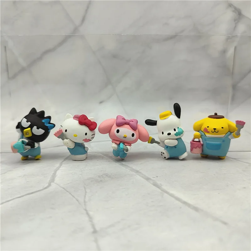 5Pcs Sanrio Toad Board Q Version Doll Model Toy Hello Kitty Pachacco Melody Pom Pom Purin Anime Doll Figures Model Car Ornaments