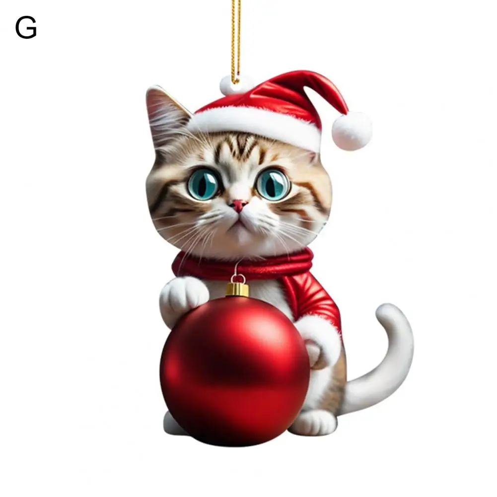 

Christmas Cat Car Charm Eye-catching Car Rearview Mirror Pendant Super Cute Cat Car Charm Acrylic Santa Hat Kitten Christmas