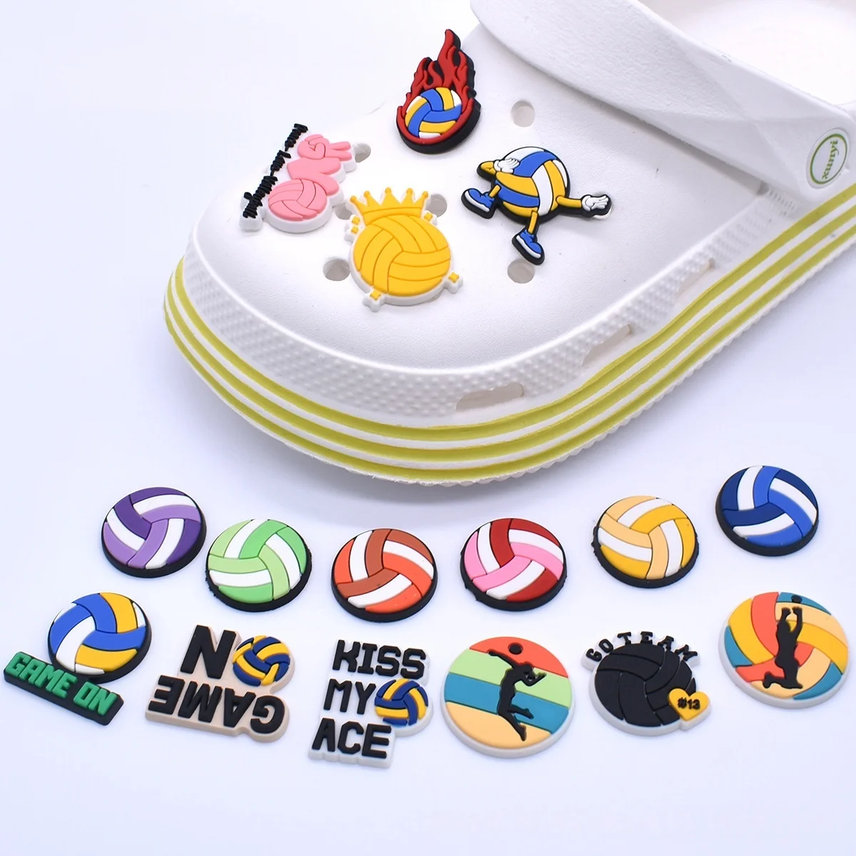 30Pcs Volleyball Shoe Charms for Clog Different Matching Sandals Wristbands Bracelets, Sports Ball Shoe Charms (Volleyball) 4