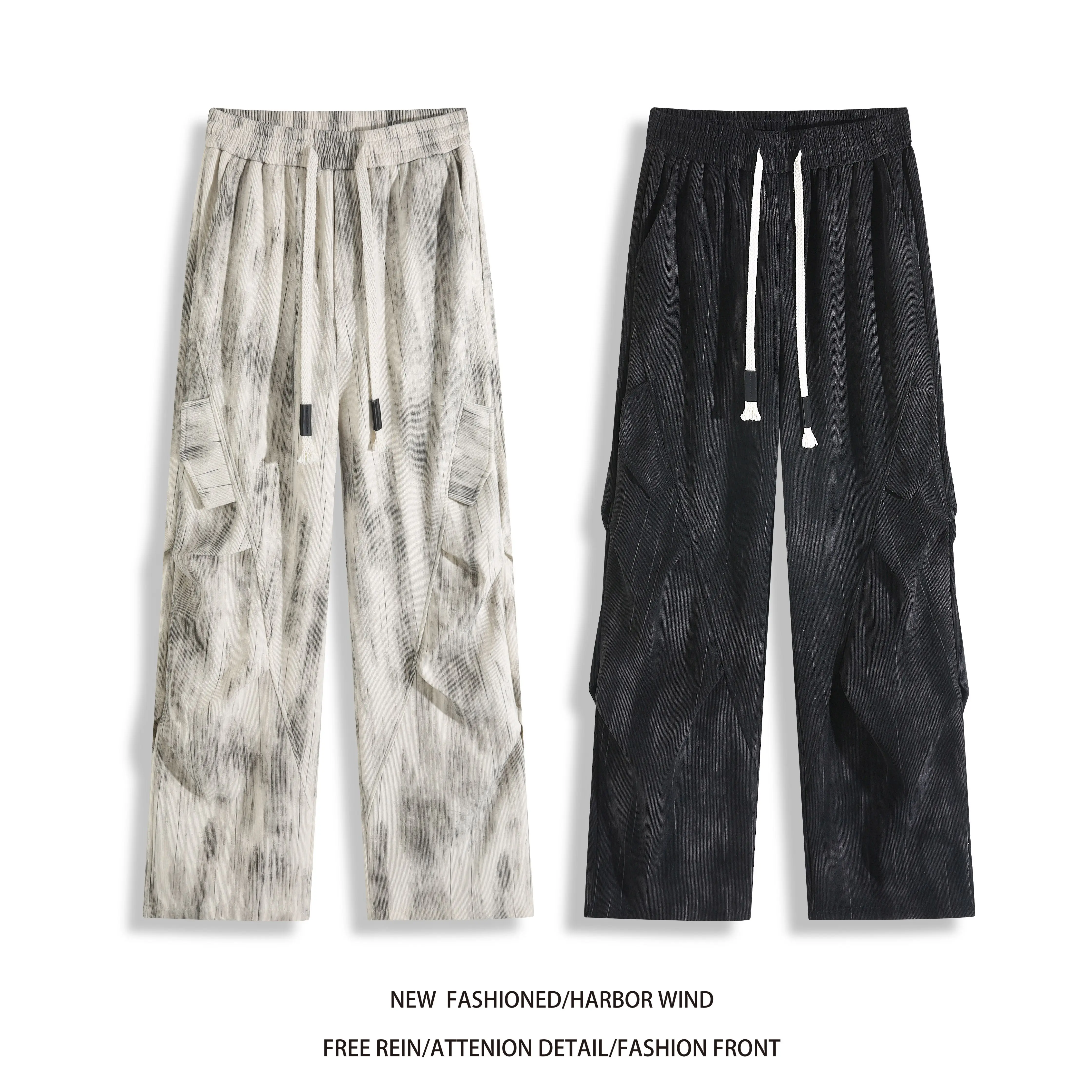 2026 New American‑Style Pleated Tie‑Dye Corduroy Pants, Trendy Versatile Loose Casual Trousers for Men K26469