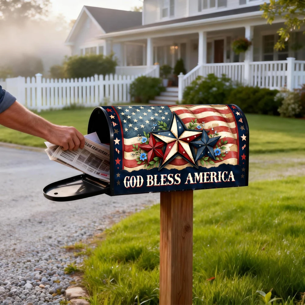1pc American flag and stars mailbox cover with 