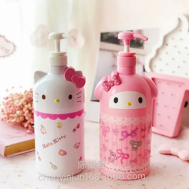 

Бутылка для душа Kawaii Mymelody с милым котенком, большая емкость, бутылка с прессом, мультяшная бутылка для шампуня