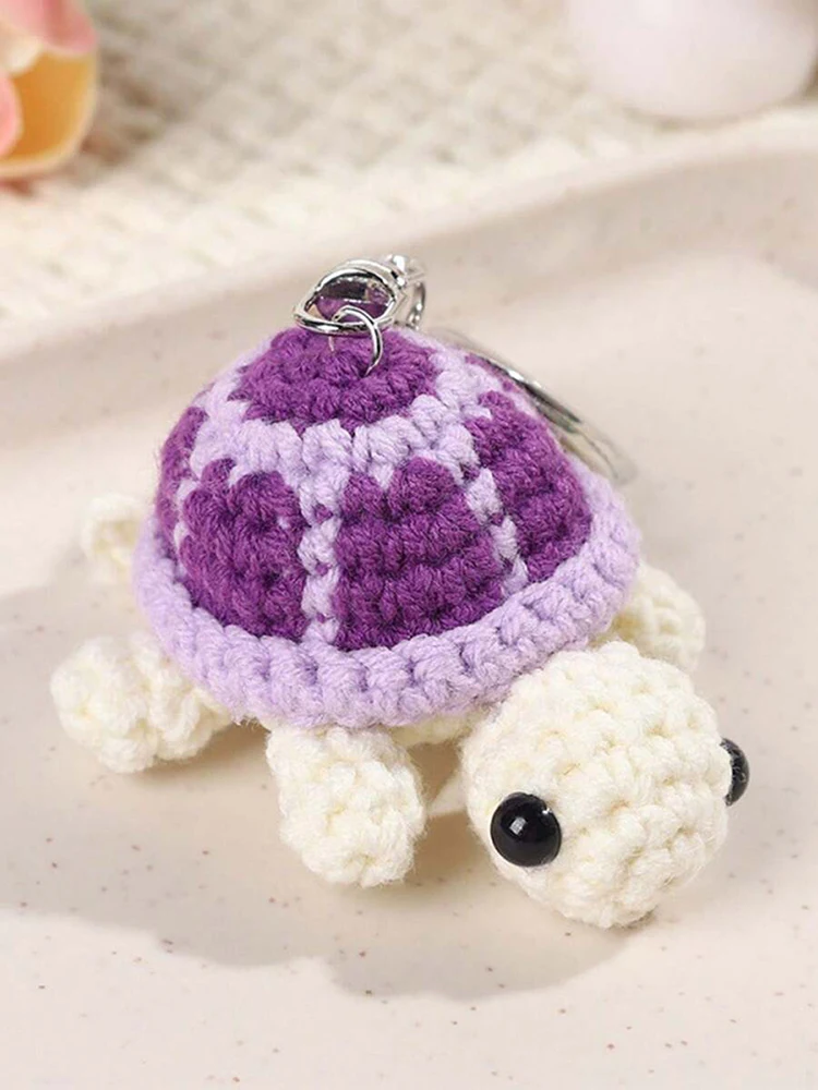 Handmade Yarn Crochet Turtle Key Ring, Gift Idea