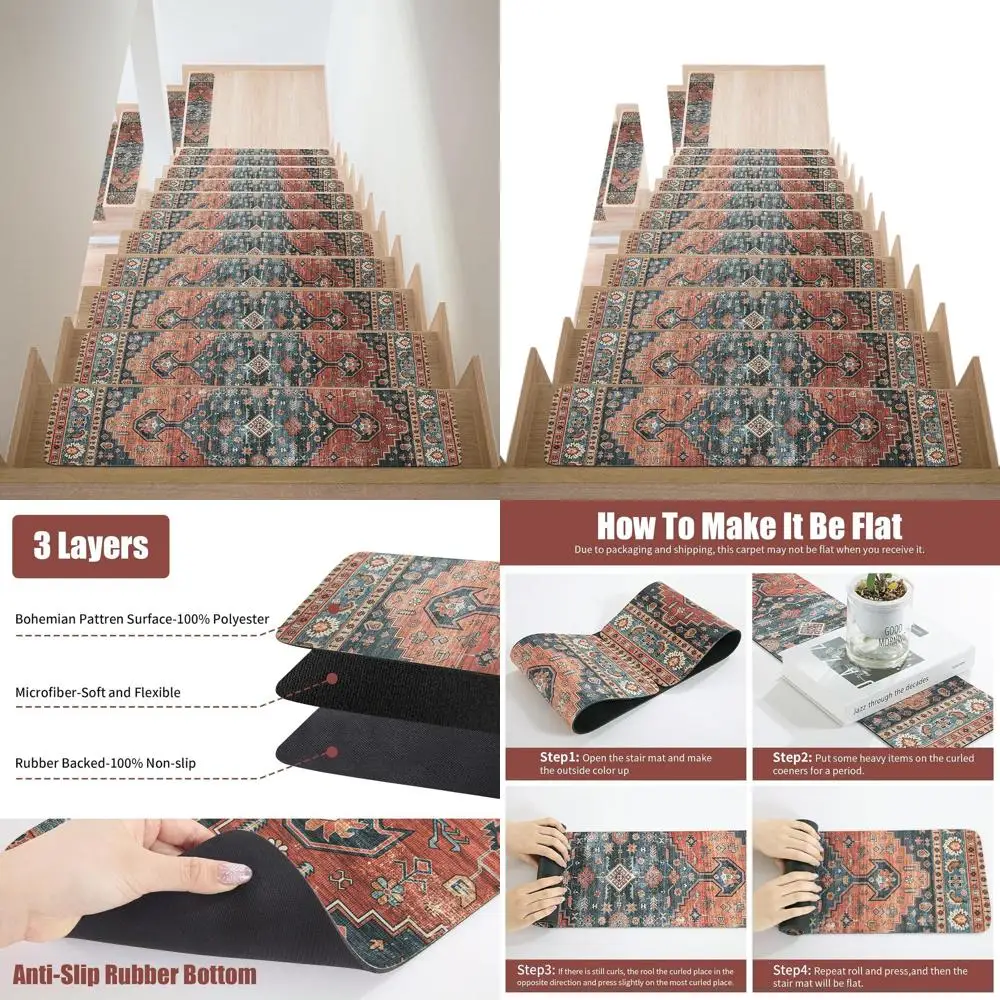 

Набор из 15 ковриков для лестниц 30x8 см с противоскользящими резиновыми вставками для деревянных ступеней, красный и синий цвета