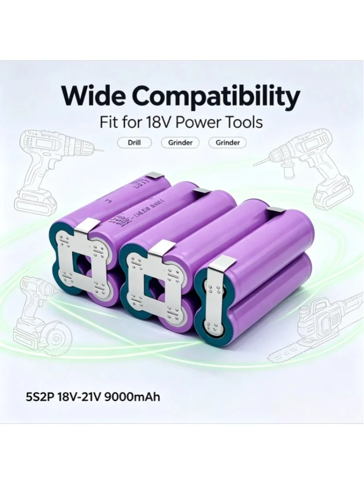 Akumulator o dużej pojemności 9000mAh 18V-21V 5S2P 18650 z niskim samorozładowaniem i stabilnym spawaniem niklowym do bezprzewodowych narzędzi elektrycznych 18V — 2