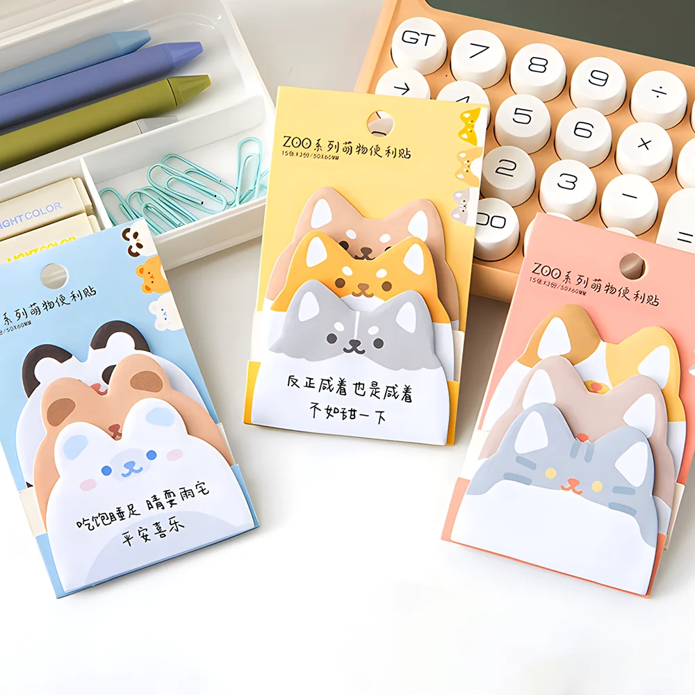 Novelty Aesthetic Sticky Notes Cute Kawaii Dog Cat Bunny Bear Memo Pad Post Notepad School Stationery Check List Planners Agenda