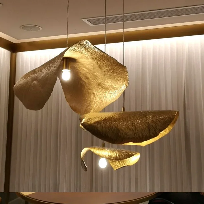 All copper post-modern creative personality simple living room dining room tea room chandelier Nordic lotus leaf lamp
