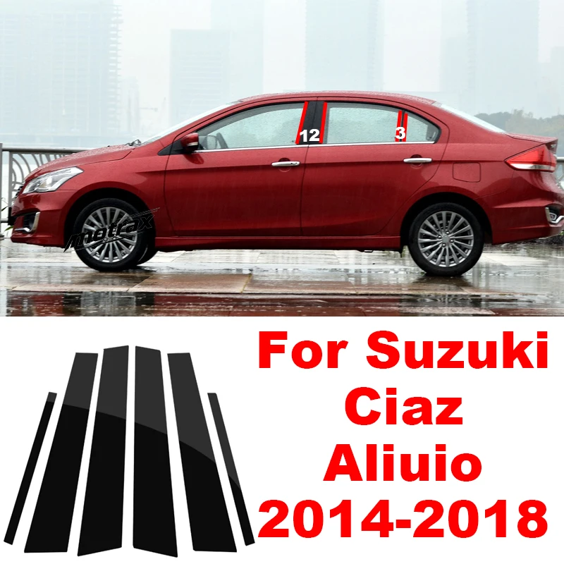 Car Door Window Pillar Posts Trim Molding Cover for Suzuki Ciaz Aliuio 2014 2015 2016 2017 2018 Glossy PC Stickers Accessories