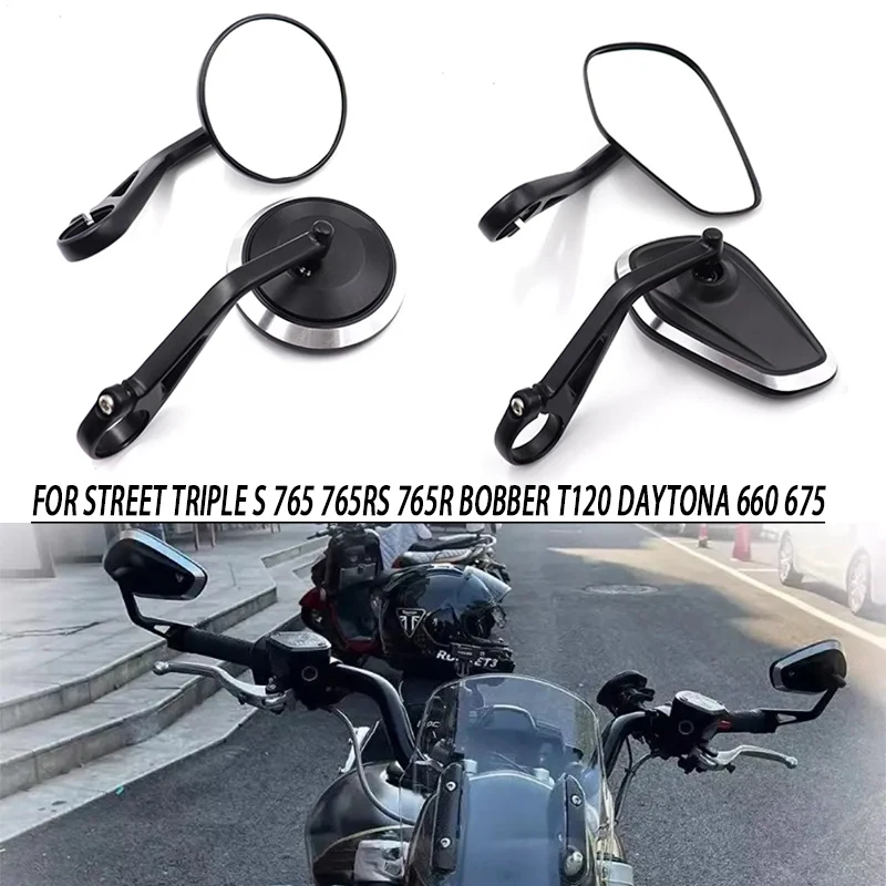 

Motorcycle Handlebar Rearview Side Mirrors Bar End Mirror Kit For Street Triple S 765 765RS 765R Bobber T120 Daytona 660 675