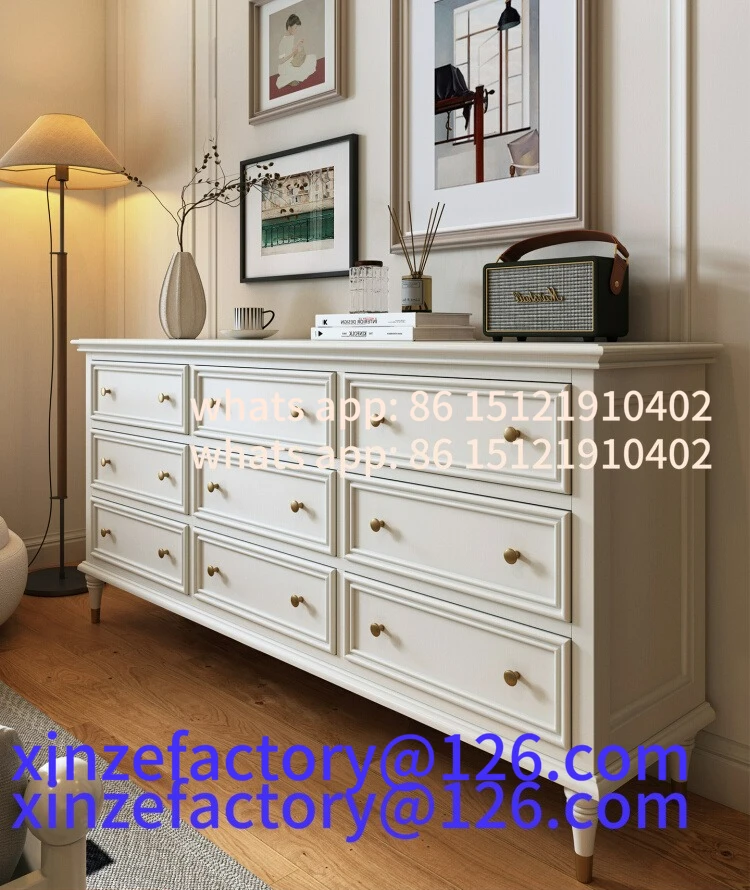 

Customizable French Solid Wood Bedroom White Cabinet Against the Wall