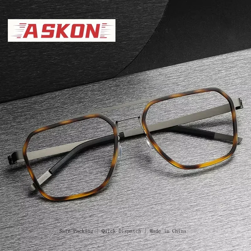 ASKON Acetate Titanium Glasses Frame Men women New Brand Design Square Eyeglasses Frame Eyewear Screwless spectacles