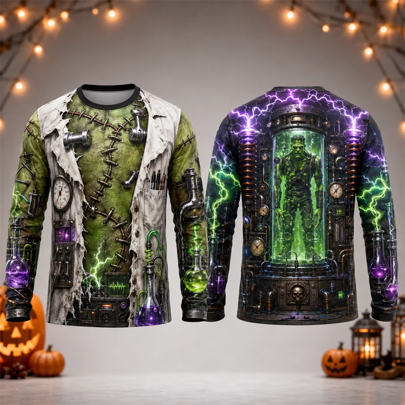 Men Mummy Halloween Cosplay Shirt 3D Print Quick Dry Long Sleeve Horror Costume Egyptian Style Tee