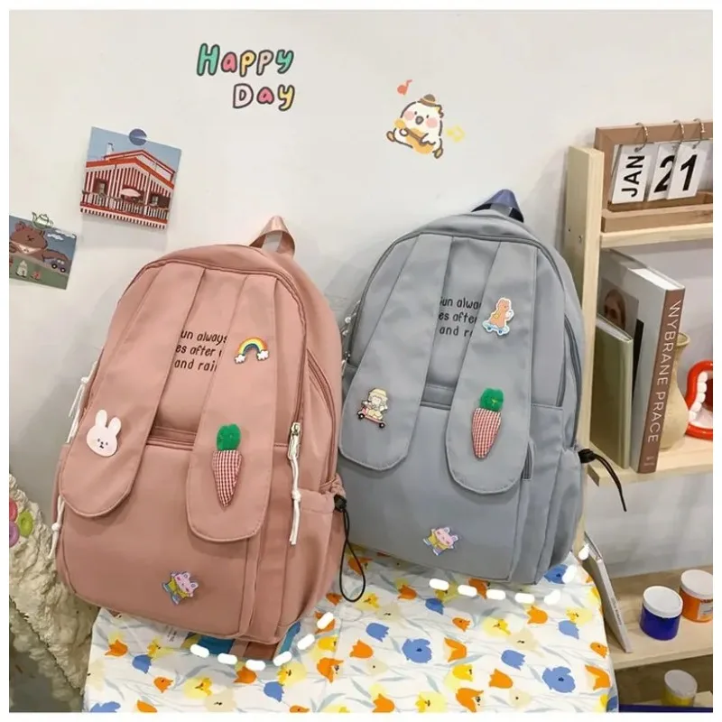 New Long Rabbit Ear Backpack Bag Girl Female Cartoon Anmie Bunny Ear Bagpack Women Teen Schoolbag College Bookbag