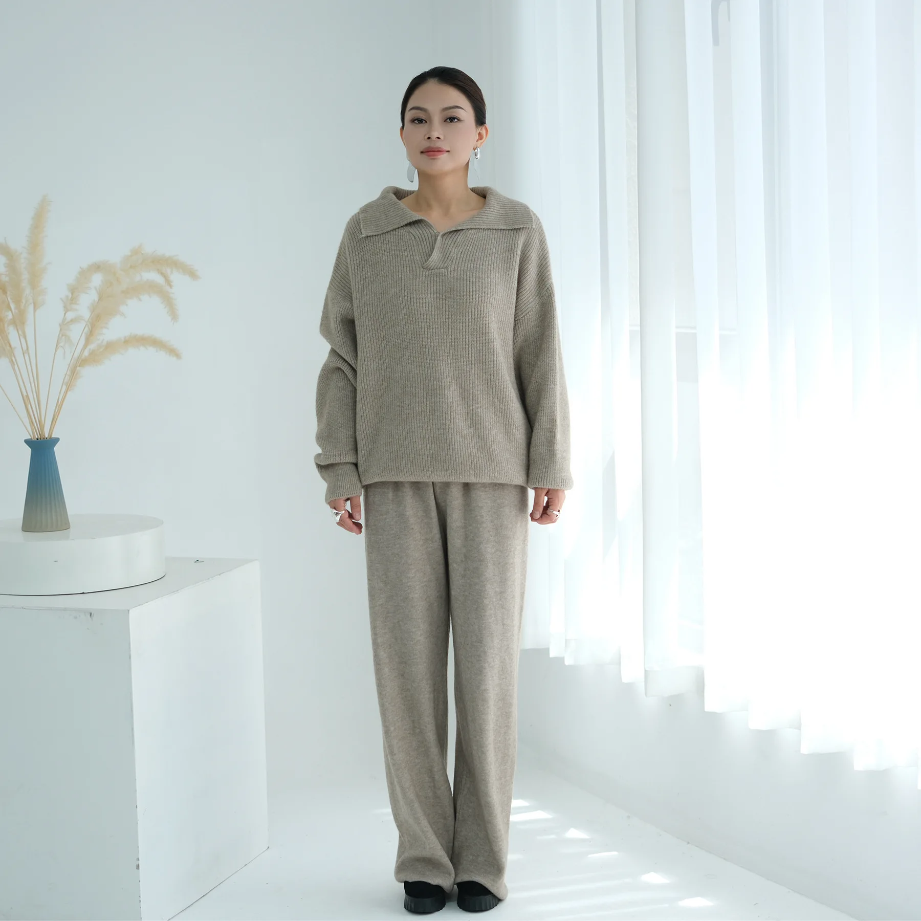 

Winter knit Sweater Two Piece Set Women Pullover Jumper Stretch Casual Tracksuit Suit Musulman Ensembles muslim Knit Pant Sets