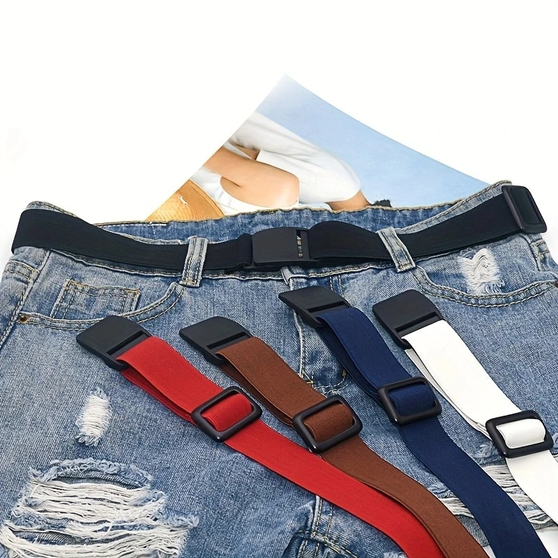 Unisex Elastic Waistbands Women\'s Casual Belts With Flat Buckle Solid Color Simple Belt For Pants Jeans