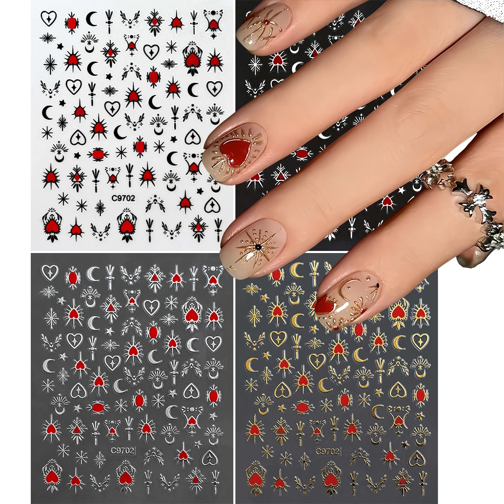 

3D Gold Plated Star/Moon/Starry Nail Stickers Gothic Gold/Silver/Black Nail Art Sticker DIY for women Self-Adhesive Nail Decal