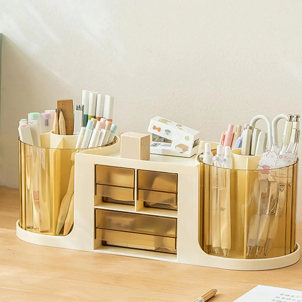 

Pen Holder With Drawer Desk Organizer Transparent Rotatable Design Large Capacity Pencil Pen Holder Storage Container Box 붓대