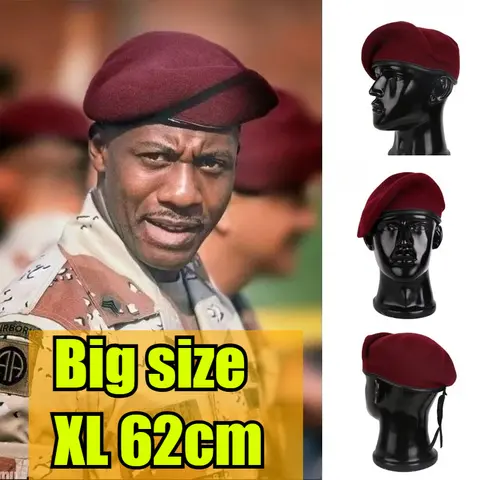 Big Size XL 62cm US Army Special Forces Wool Black Red Colour Beret Hat Men Army Soldiers Navy Military Cap Women Painters Hats