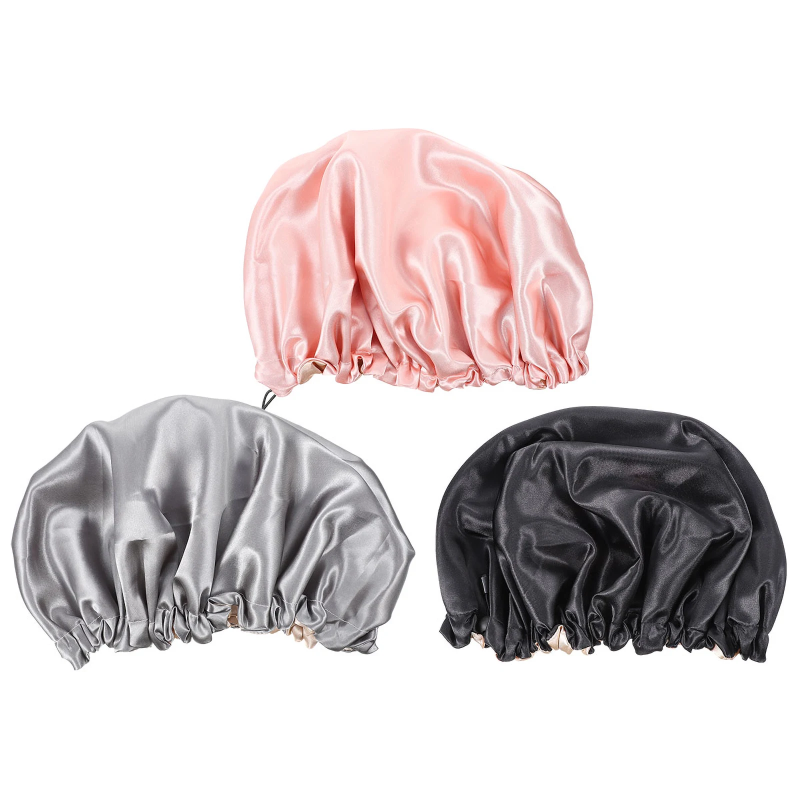 

3 Pcs Satin Lined Beanie Shower Silk Sleep Bonnet Adjustable Hair Caps