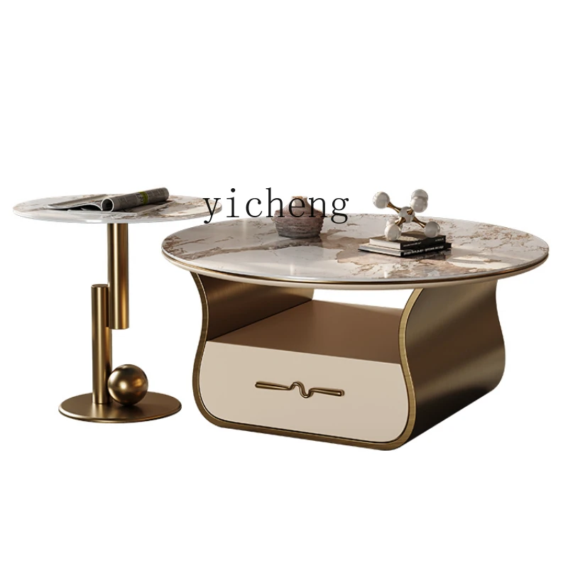 

ZF Light Luxury Stone Plate Coffee Table Modern Minimalist Living Room Home Locker High Sense round Size