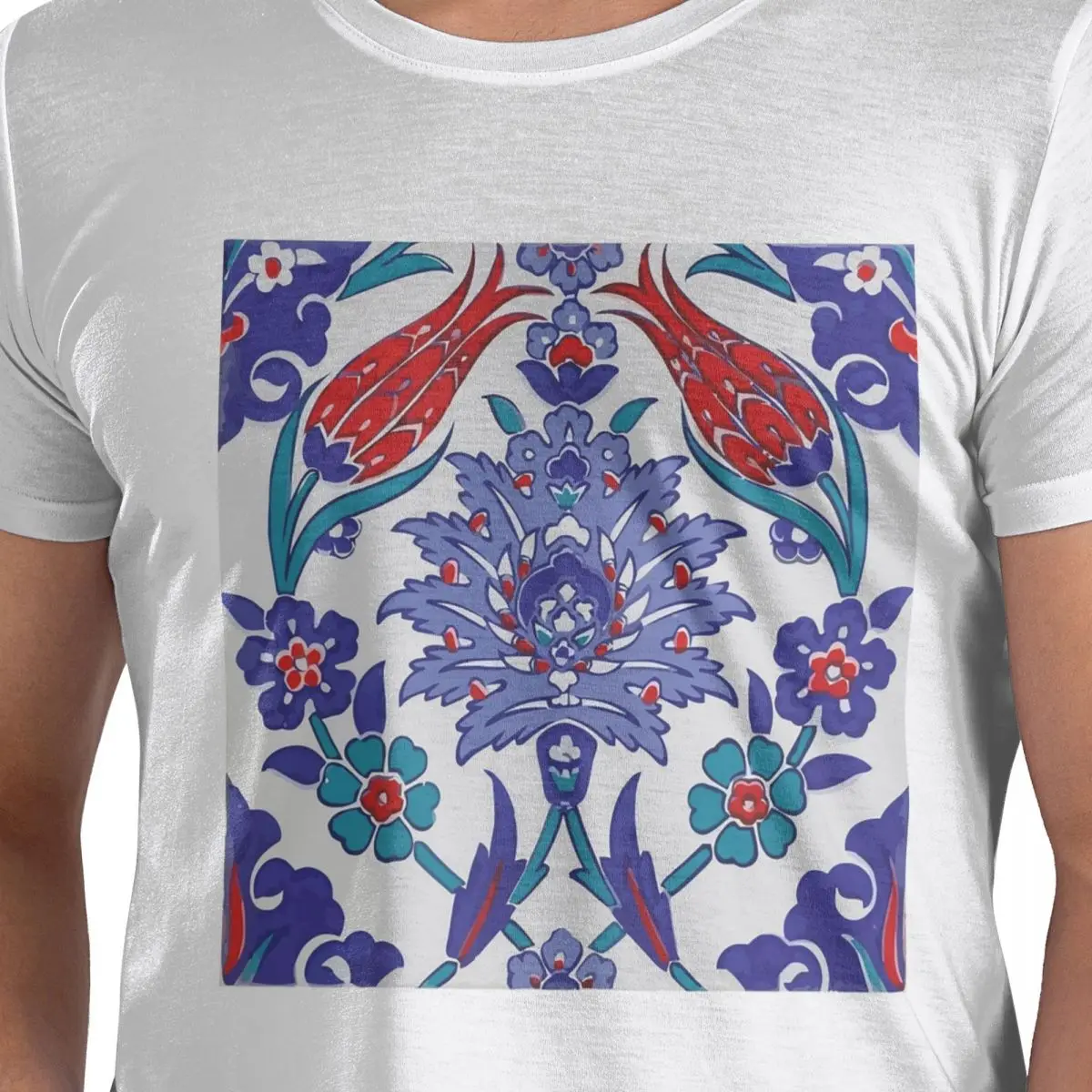 

Футболка из 100% хлопка с восточной плиткой и цветочным узором, мужские забавные футболки, мужские футболки с круглым вырезом и коротким рукавом, S-6XL