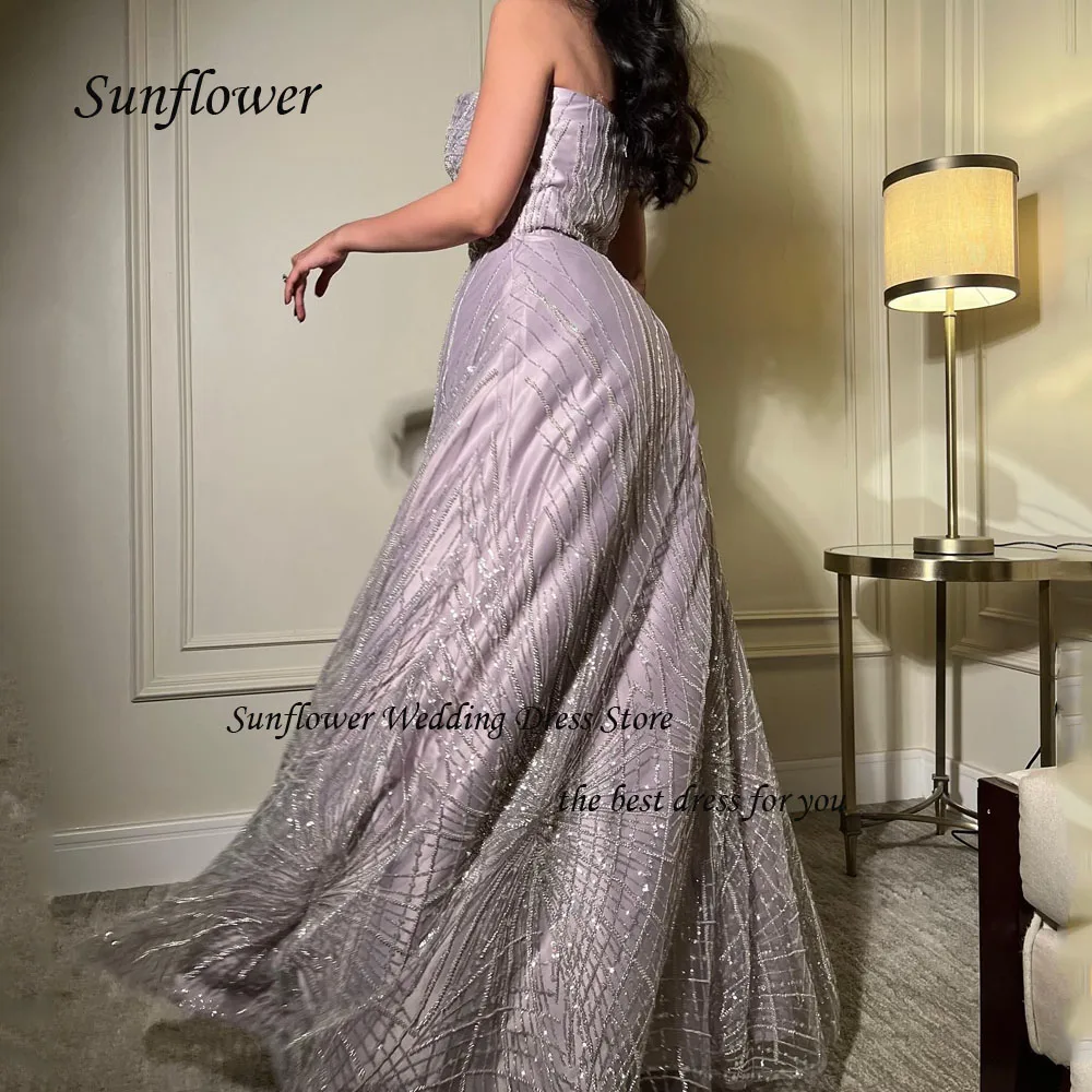 Sunflower Strapless Lace Appliques Evening Dresses Saudi Arabia Backless Slim Satin A-LINE Occasion Dresses Party Gowns