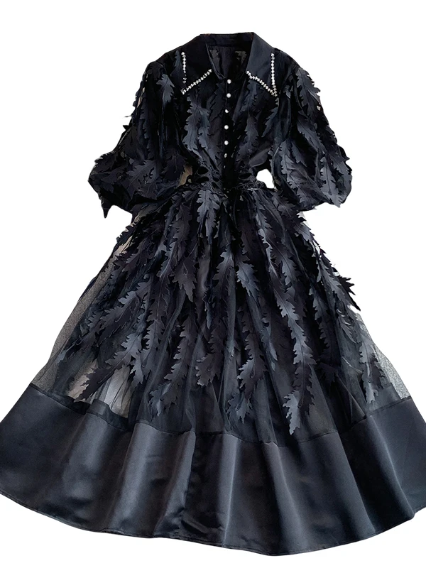 تنورة Ele Lace Sve Dr للسيدات بخصر عالٍ على شكل حرف a مطرزة ثقيلة على شكل شجرة كرمة فانوس Sve Dr Sophistied Sle