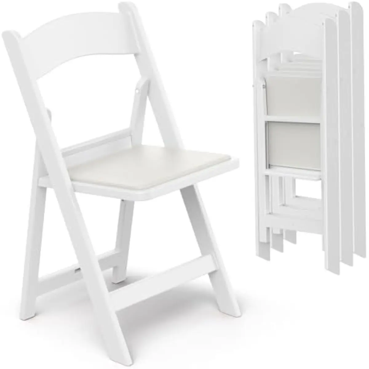 Folding Outdoor Chair Set 4 pcs White Polyester Seat with Steel Frame 20.5 x 20.5 x 37.4 Inches Waterproof Cushion Ergonomic Sup