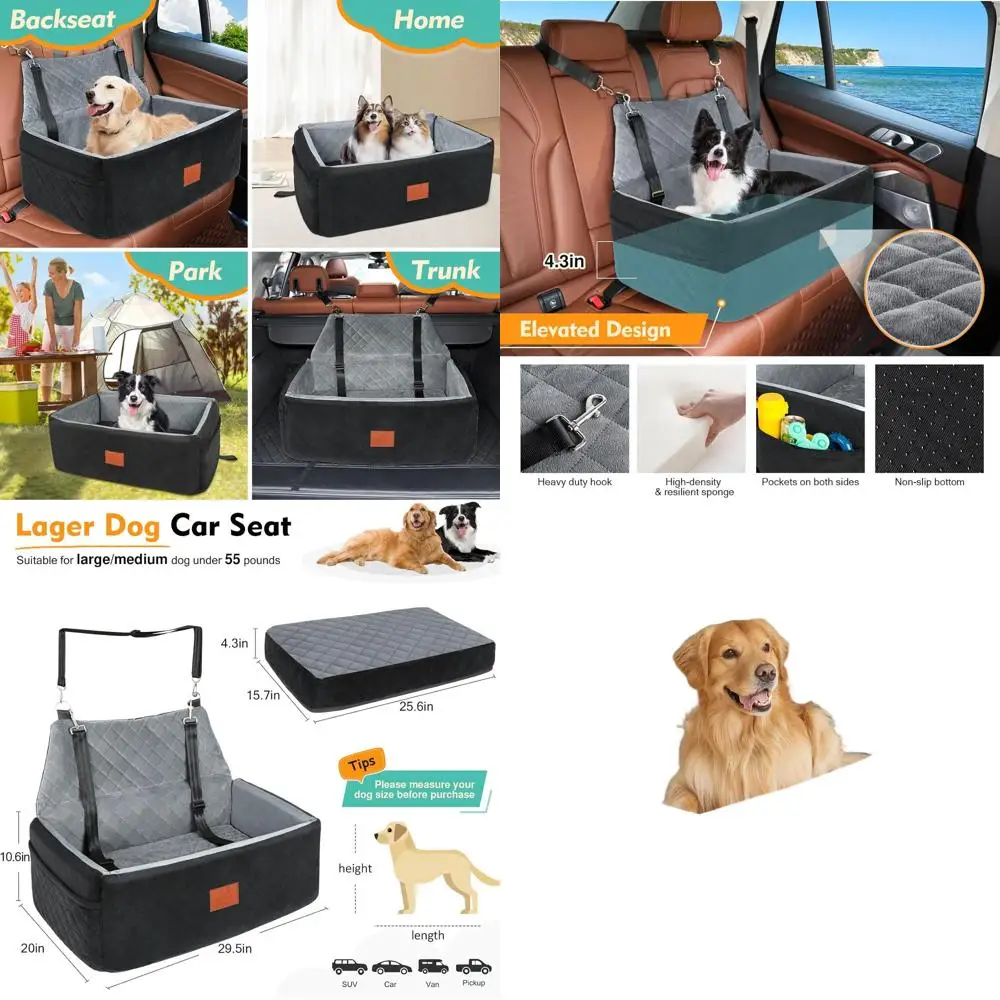 

Моющееся автомобильное сиденье для домашних животных: для средних собак весом до 25 кг или двух маленьких собак, с подушкой и страховочными поводками