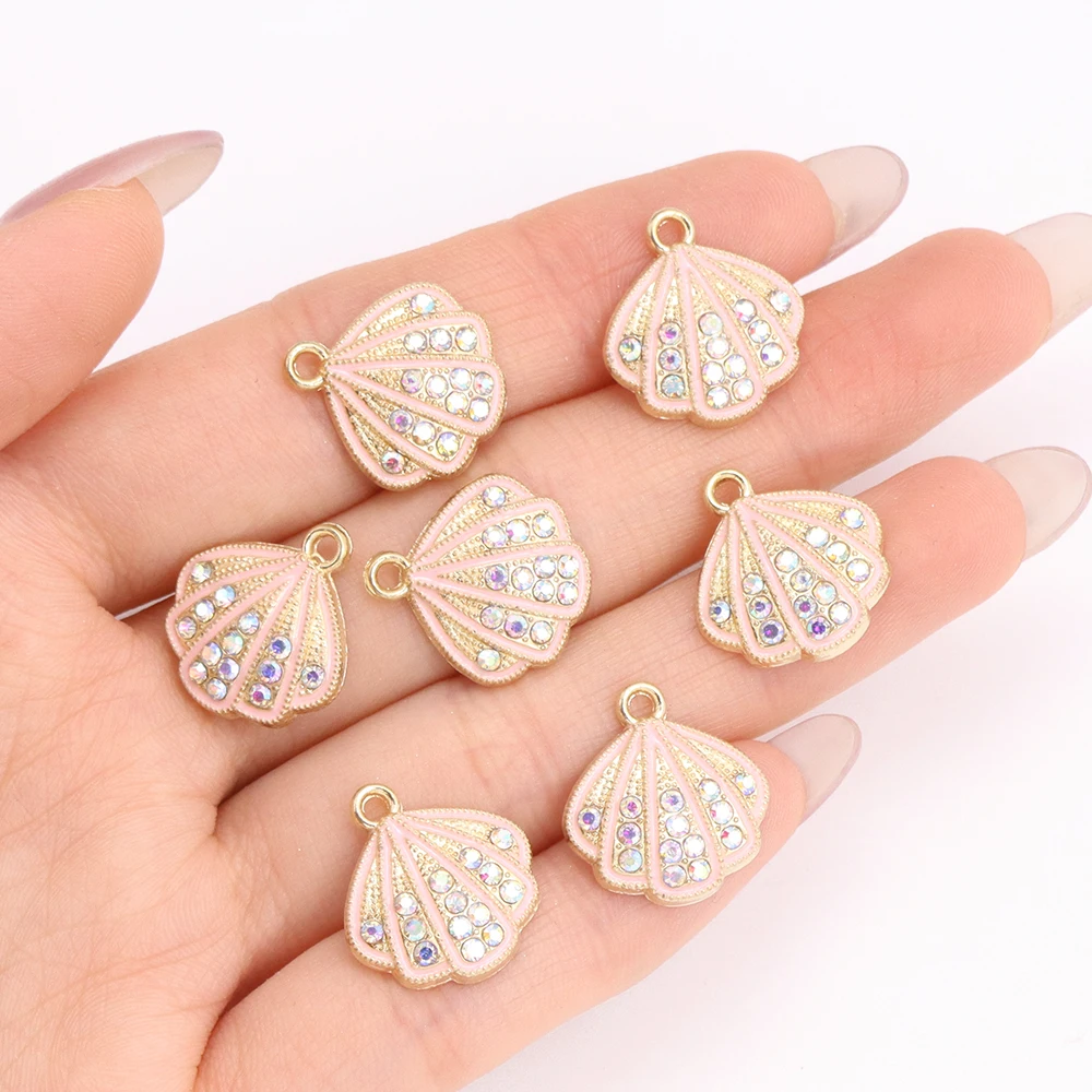 10Pcs 16*17mm Cute Crystal Shell Charms Colorful Enamel Alloy Pendants for Jewelry Making Marine Life Earrings Bracelet Accessor