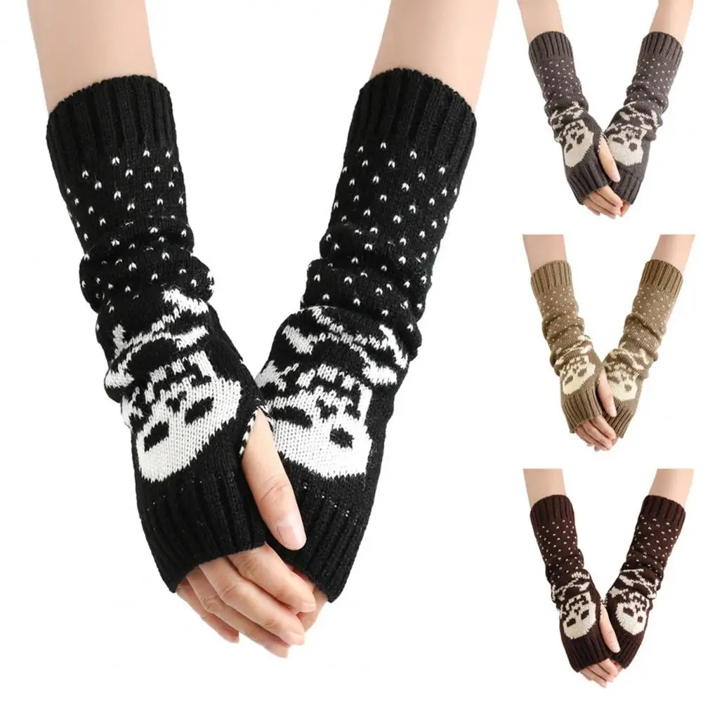 Non-slip Winter Gloves Skull Print Fingerless Gloves Arm Sleeves Set for Fall Winter High Elasticity Non-slip Windproof