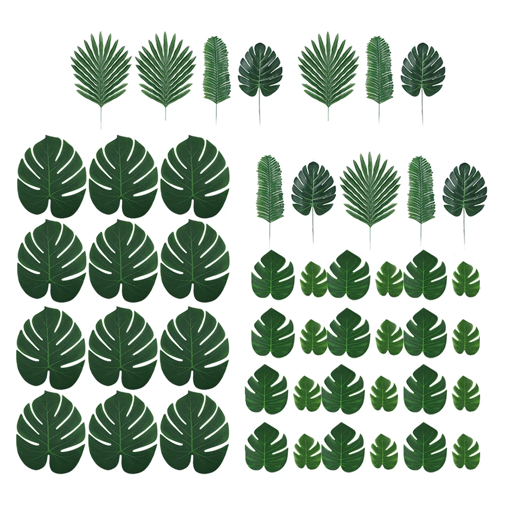 

60pcs Artificial Tropical Plants Silk Flower Fake Palm Leaves Party Decorations Jungle Theme Wedding Birthday Home Bar