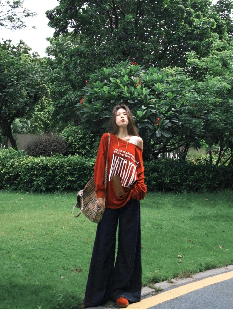 

Женская осенняя новинка: винтажный топ оверсайз в американском стиле с буквенным принтом, свободный крой, для ношения под одеждой