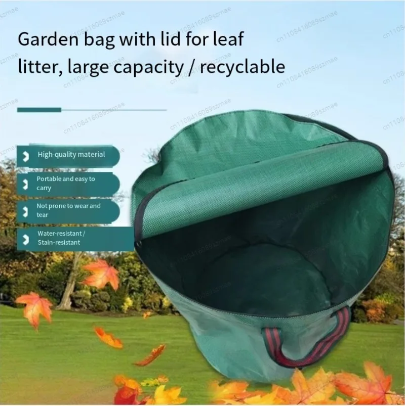 Garden Leaf Bag Thickened with Lid Dirt Resistant Reusable for Outdoor Garden Yard Lawn Trash Collection Use