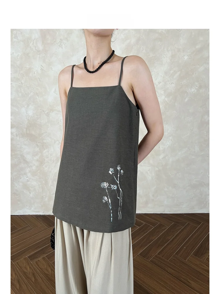 

Arete Ak Women's Slim Fit Linen Bead Pendant Vest Summer Design Commute Sle iny Tead Detail ort Length Color