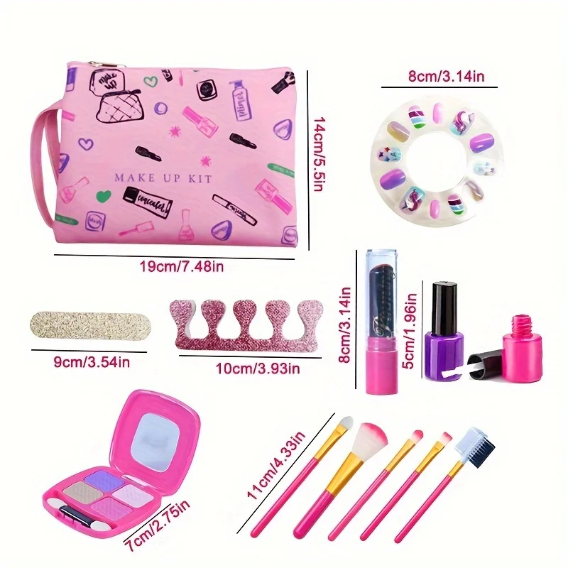 Stellen Sie sich vor, Make-up-Set für Mädchen mit Kosmetiktasche, Spielzeug-Make-up-Spielhaus – Handy-Reiseset, Nagelschönheitsset, Lippenstift, lustiges Spiel