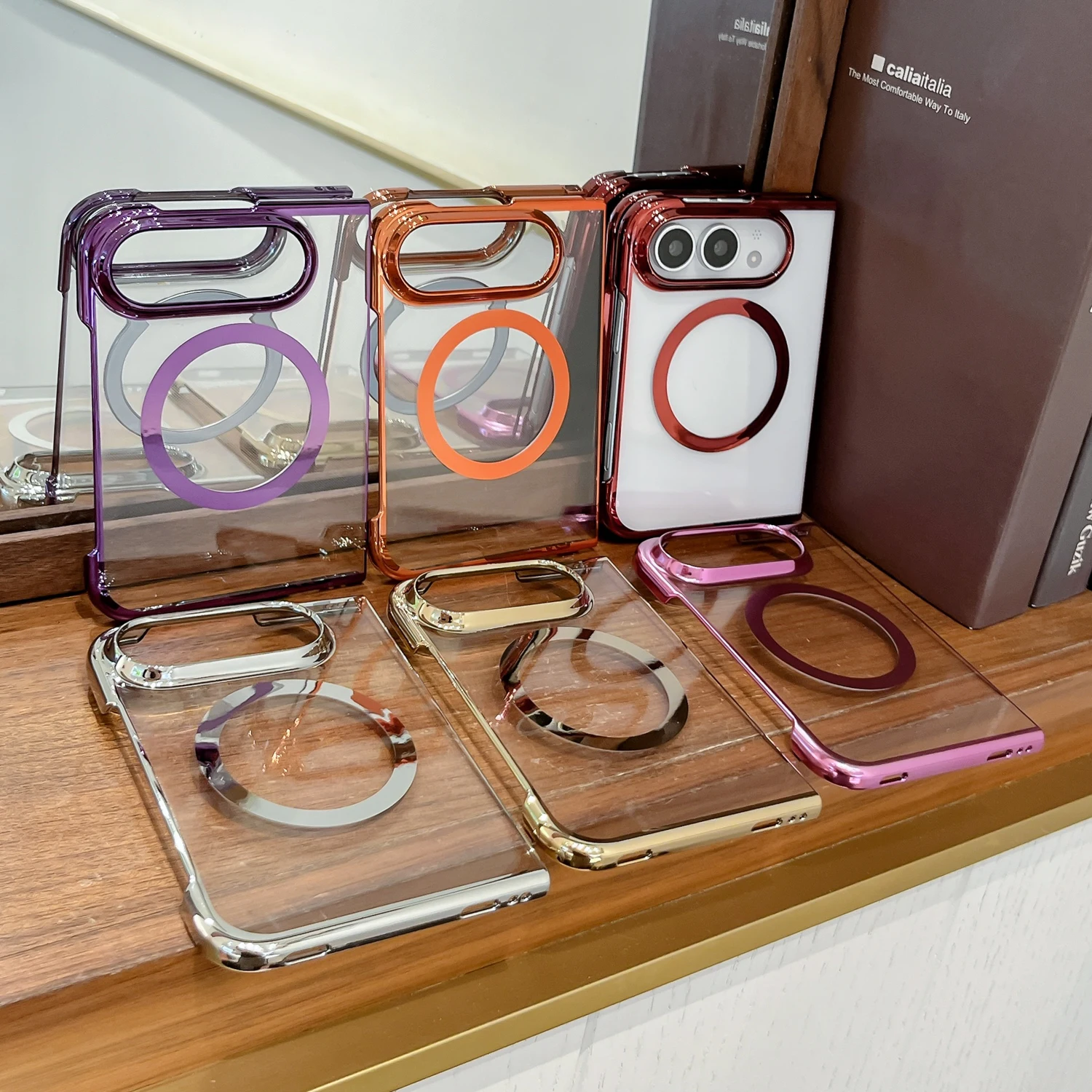 Luxury Borderless Electroplated Transparent Magnetic Fold Case for iPhone Duo For Magsafe Wireless Charging Shockproof Cover