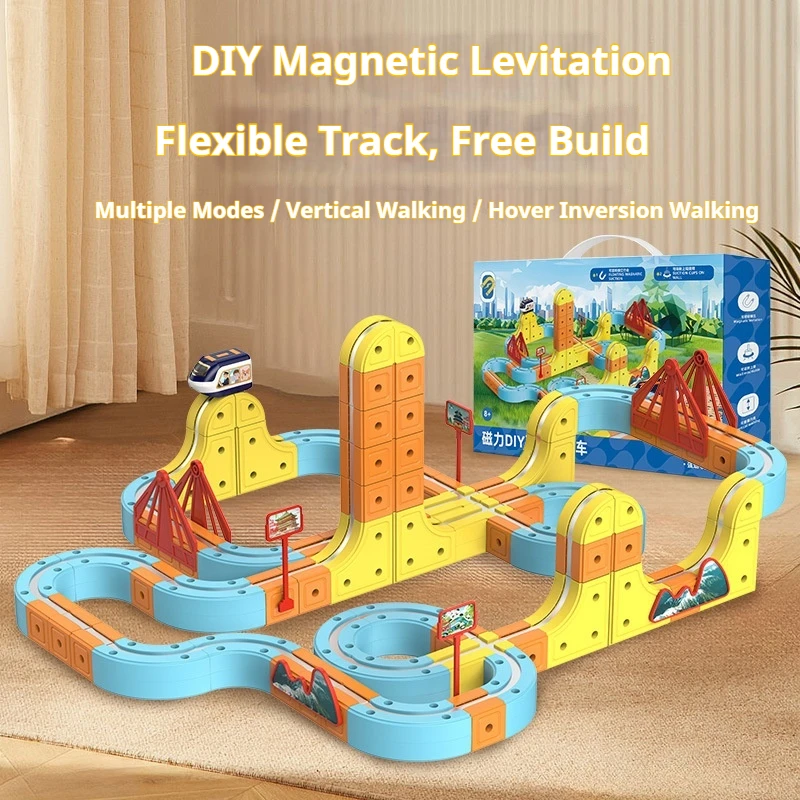 Versátil cubo de pista mágica bloco magnético pista carro elétrico anti gravidade sucção magnética de alta velocidade ferroviário trem presente