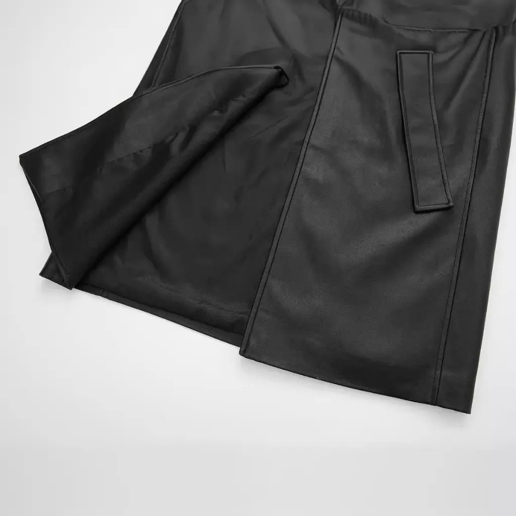 

Women's Elegant Light Imitation Leather Pu Black Long Windbreaker Jacket Autumn Fashion Mature Business Style