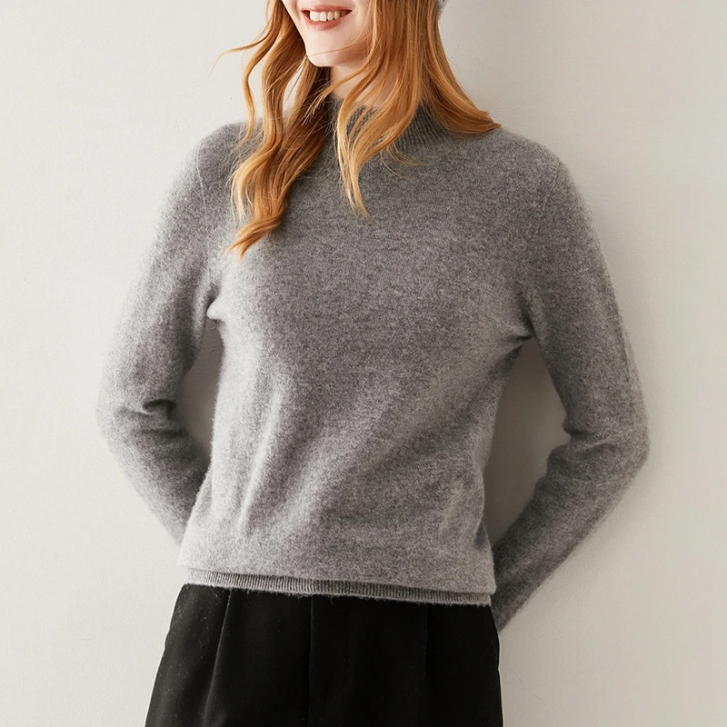 

Легкий и мягкий свитер из 100% кашемира для зимы, пуловер, женский трикотаж с воротником-стойкой и длинными рукавами, базовая элегантная одежда, топы