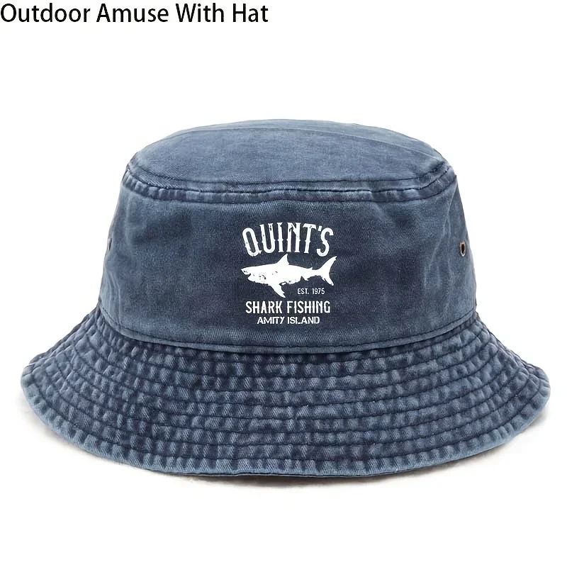 Street Fashion Bucket Hat, Alphabet Shark Pattern Print, Outdoor Casual