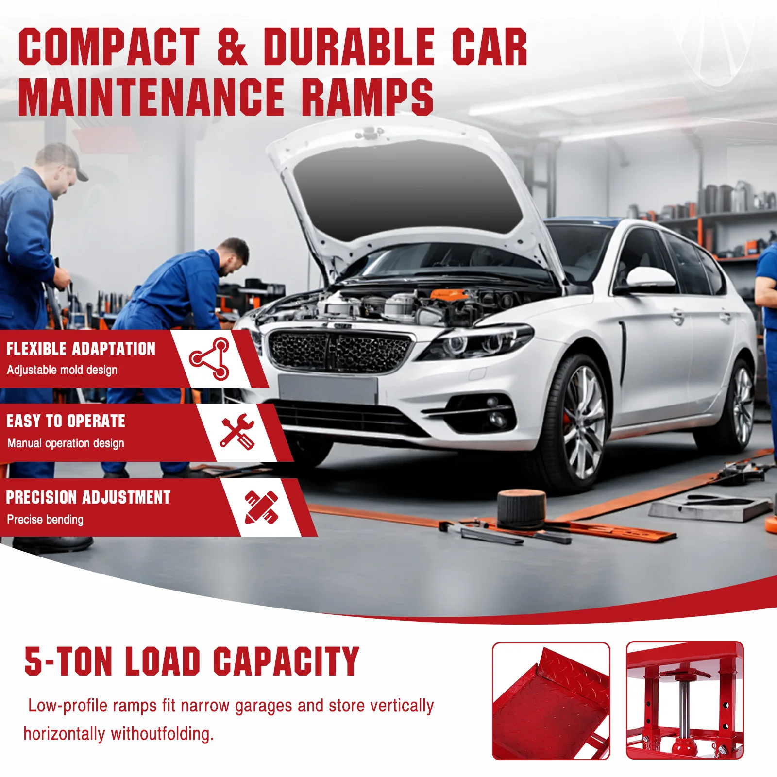 

2Pcs Metal Hydraulic Auto Repair Ramps 5 Ton Capacity Garage Car Lift Hydraulic Ramps for Routine Tire Replacement