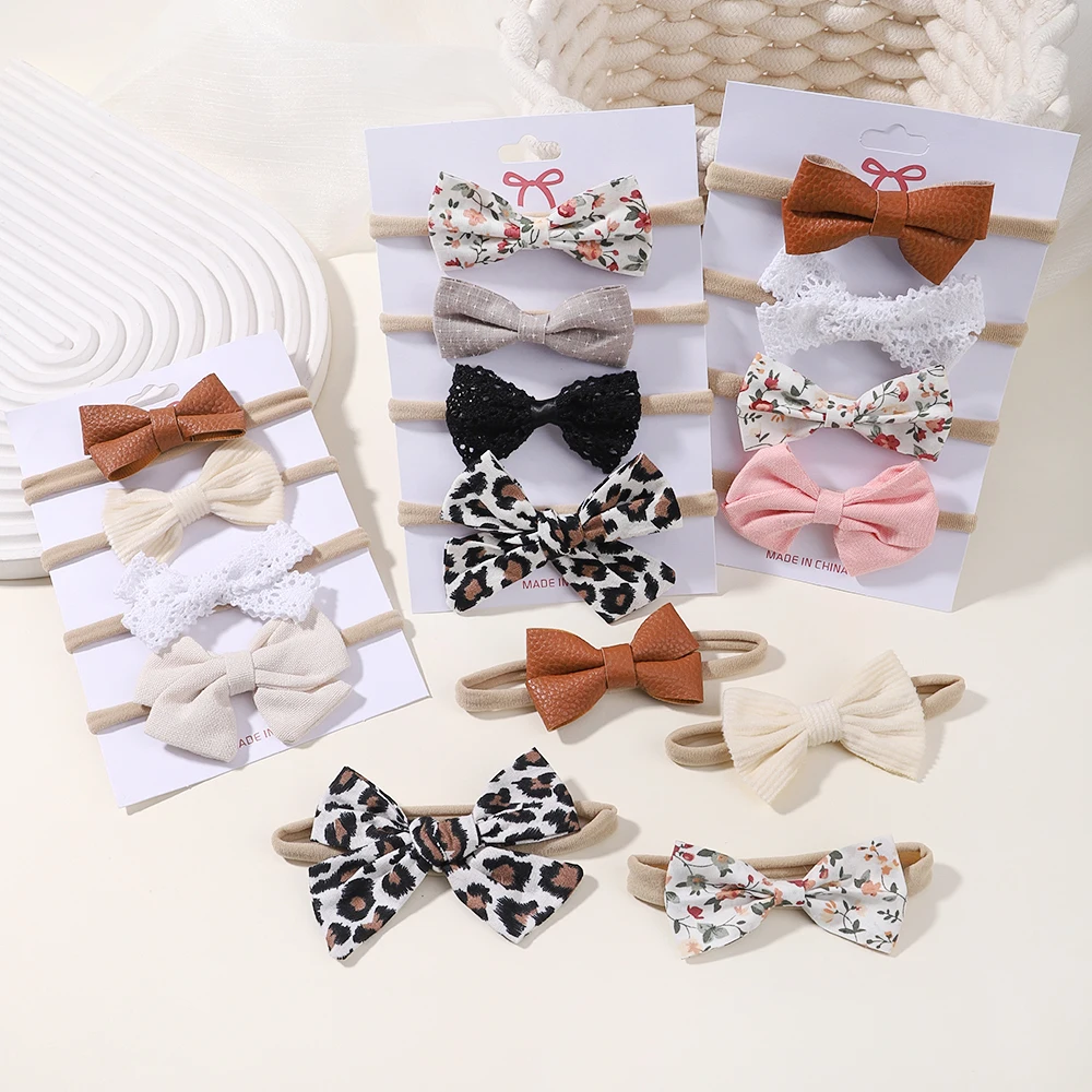 4Pcs/Set Flower Bows Headband Baby Hairband for Girl Children Elastic Hair Bands Soft Toddler Newborn Cute Hair Accessories Gift