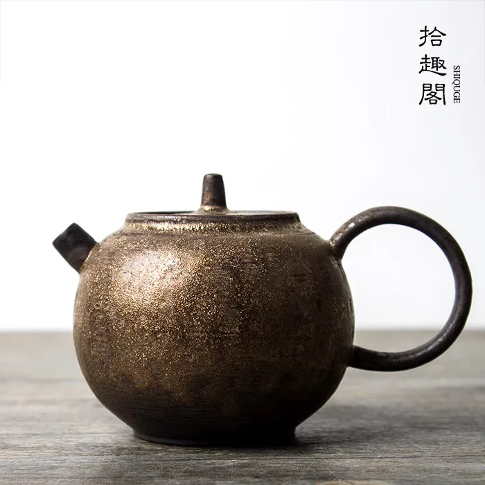 

Japanese Style Rough Pottery Teapot, Tea Set With Gilded Glaze, Handmade Ceramic Teapot For Brewing Kung Fu Tea, Urgent Need