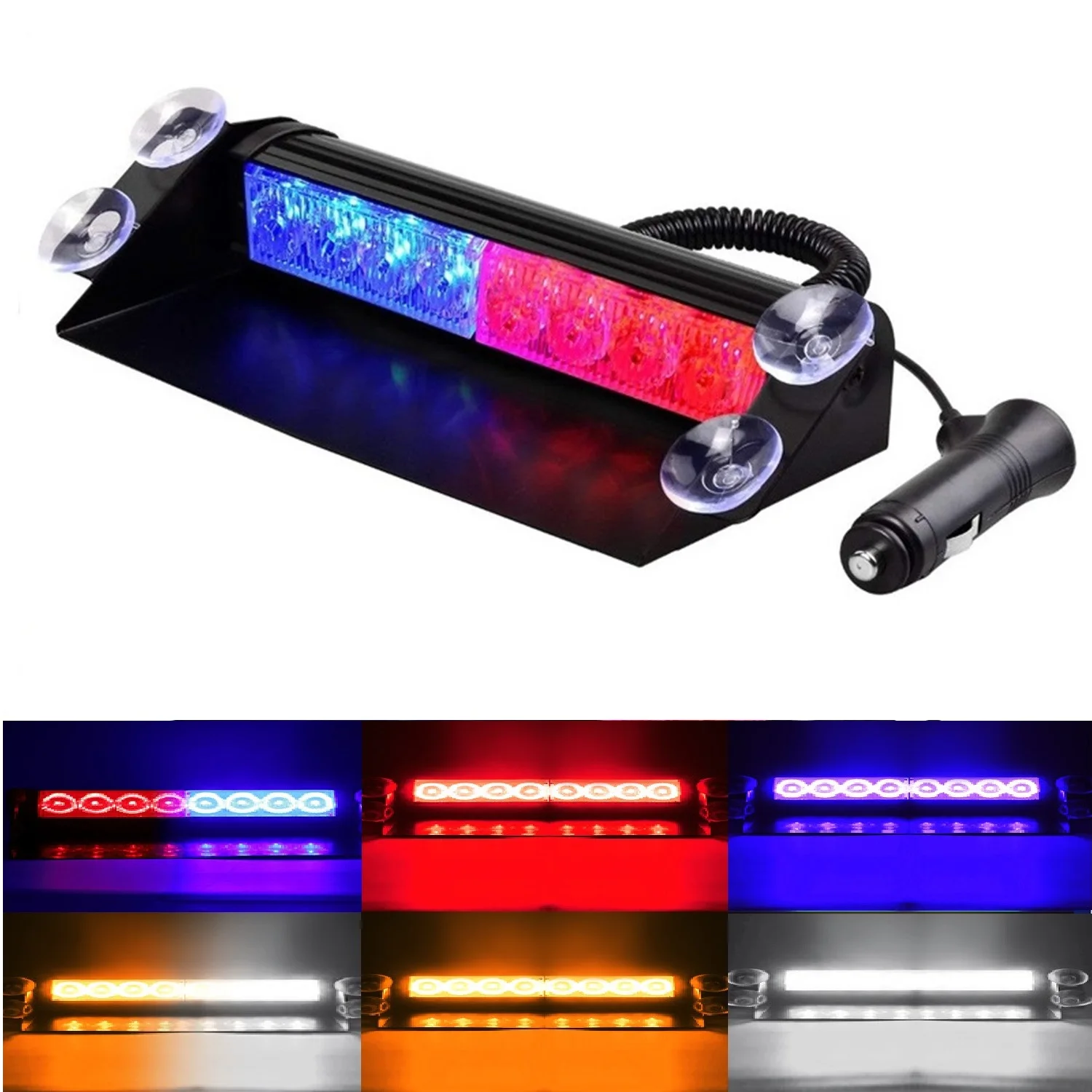 8smd Car LED Strobe Light Police Lights Signal Lamp Flash Dash Emergency Flashing Windshield Warning Light 12V Red/Blue/Yellow