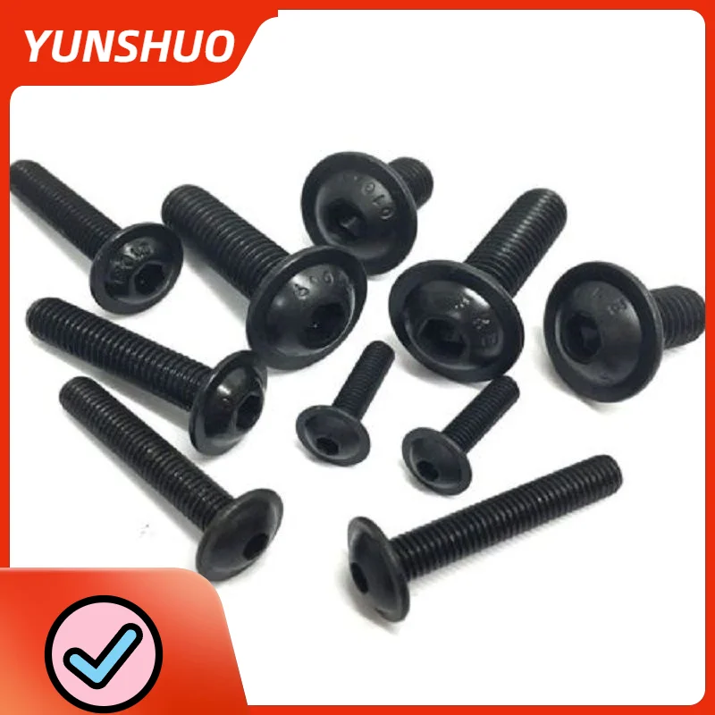 Tornillos de cabeza de botón de brida de enchufe M4 10,9, pernos Allen negros de alta resistencia GB7380.2 L = 6mm, 8mm, 10mm, 12mm, 16mm, 30/10 Uds.