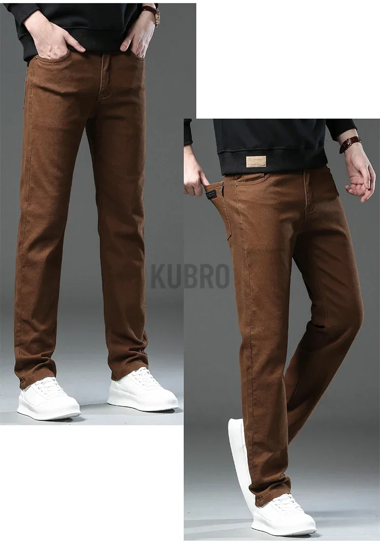 Markenmode, lockere, gerade geschnittene Business-Casual-Stretch-Jeanshose für Herren, Markenhose in 3 Farben, Übergröße, Herrenbekleidung, schmale Jeans – Detail 5
