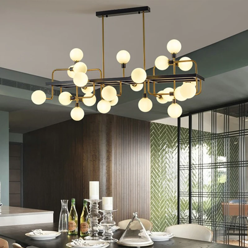 فقاعة زجاجية طويلة ثريات السقف 2024 المنزل Led الإضاءة الذهبي الأسود الحديثة مصابيح معلقة لغرفة المعيشة ديكور لماعة