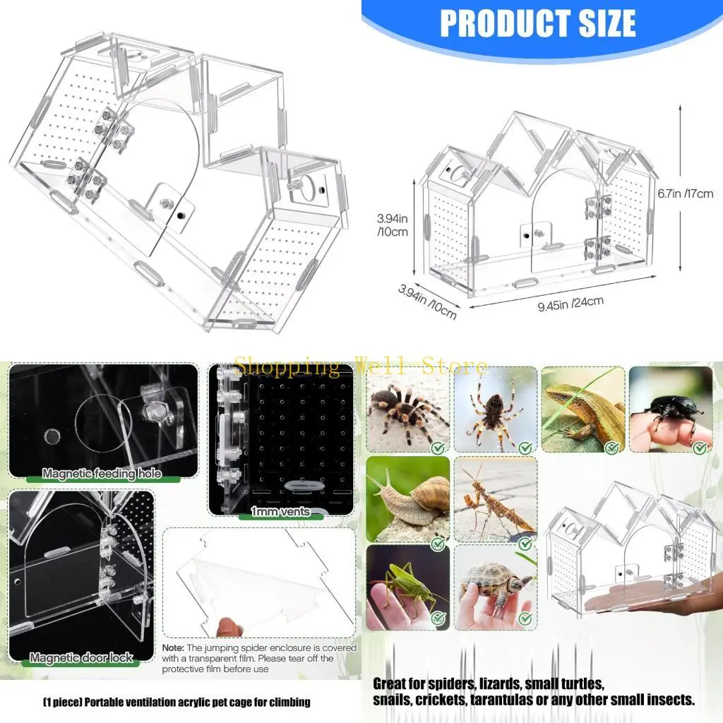 KX4B Acrylic Reptiles Enclosure Terrarium Box with Ventilation Systems for Enhancing Air Circulations and Easy Mobility