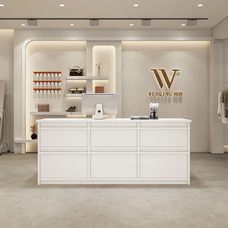 

Clothing Store Display Table White Reception Desk Hairdressing Furniture Entrances Tables Church Pulpit Moveable Muebles Counter